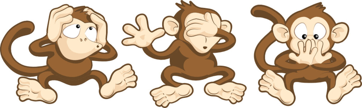 Gandhi's three monkey emoji vector set design. Isolated See-No-Evil Monkey,  Hear-No-Evil Monkey, Speak-No-Evil Monkey, meme sign design. Stock Vector