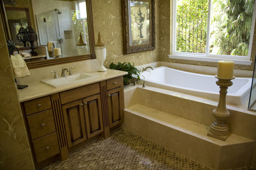 Luxurious bathroom with stylish modern decor.