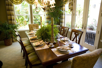 Dining table with designer decor.