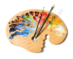 Ergonomic artist's palette with brushes