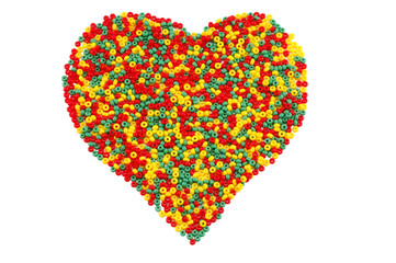 Color heart shape created with bead,  isolated on white.