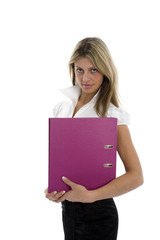 Business woman with folder on white background