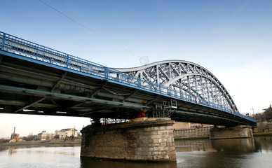 blue bridge viewed from below