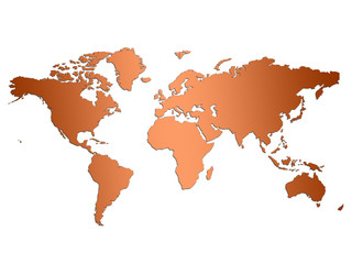 Fototapeta na wymiar Brown world map on simple white background