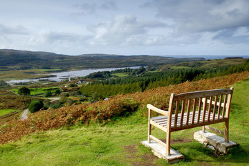 A public bench overlooking Kilmore and Dervaig, Isle of Mull