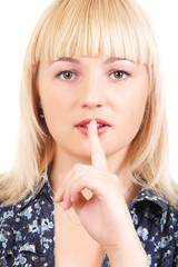 Naklejka premium Portrait of blonde girl on the white background