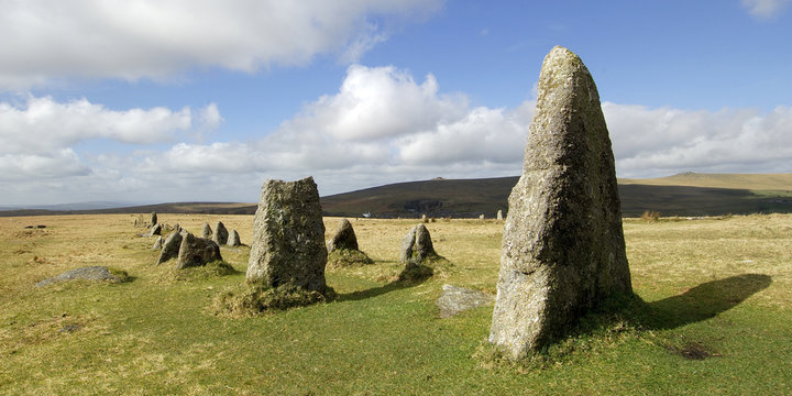 Ancient stone row at Merrivale on Dartmoor