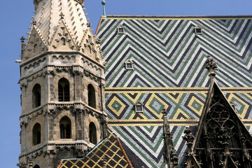 Tiled roof colorful patterns. Famous landmark in Vienna