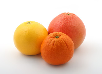 group of a fresh citric fruits on white background