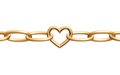 3d golden heart with chain, fetters, isolated