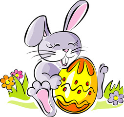 Cute rabbit holding Easter egg. Artistic vector illustration