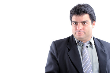 Man using jacket and tie on white .