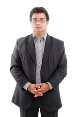 Young man with a business fashion on white .