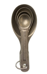 A set of old aluminum measuring spoons
