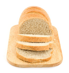 sliced bread on plank studio isolated