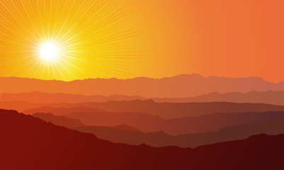 Landscape. Mountains, ascending or a sitting down sun / vector