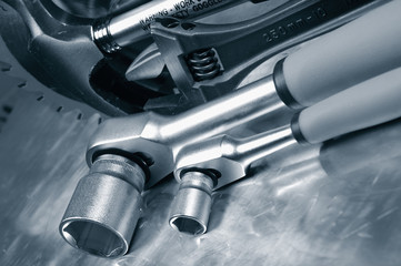 tools and spanners in blue