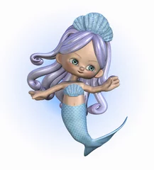 Poster 3D render van een schattige cartoon zeemeermin. © AlienCat