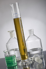 Research lab assorted glassware close up shoot