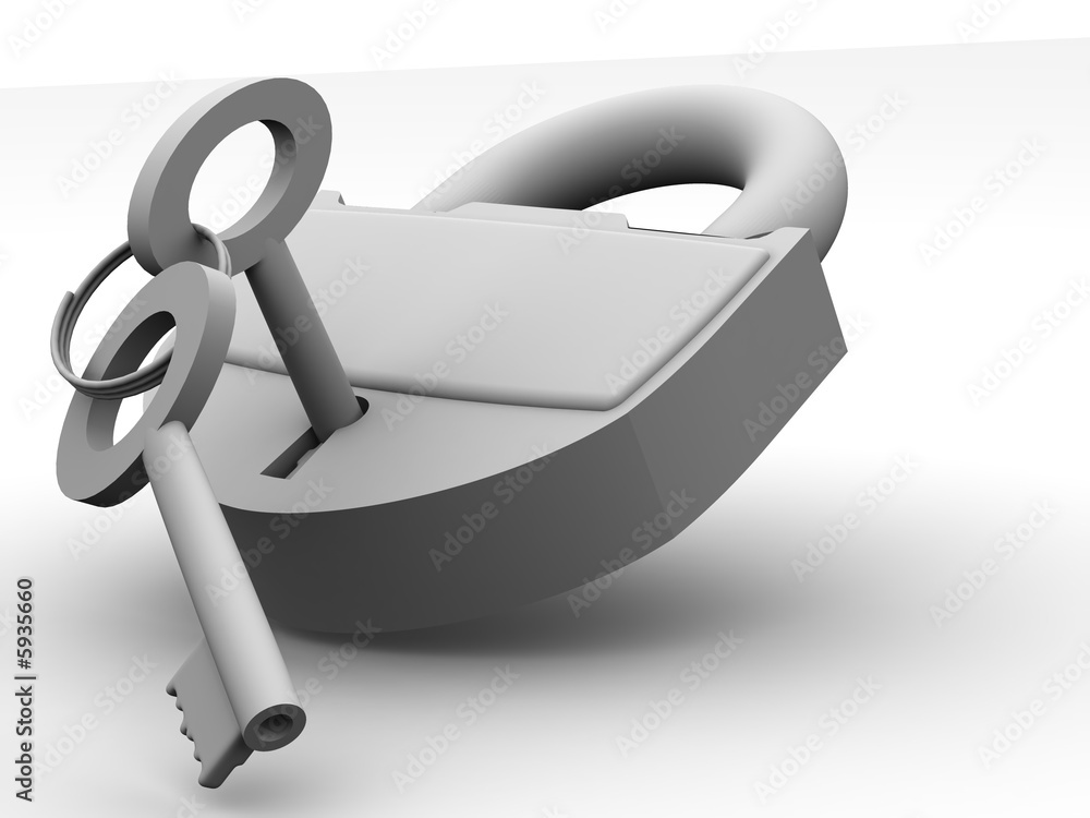 Poster padlock with keys. 3d