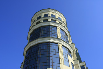 Fototapeta na wymiar Blue and round building, modern style