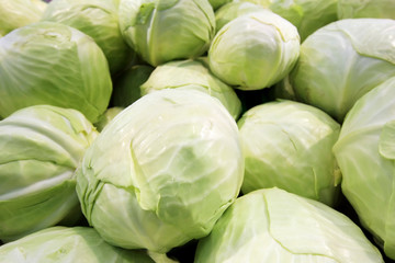 Fresh cabbage at a farmer's market.