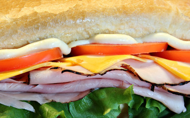 Ham and cheese sandwich closeup.