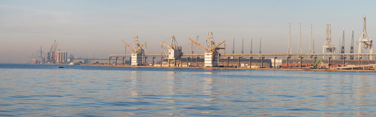 Panorama port of Antwerp and an overview of a dock