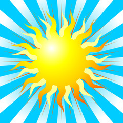 Abstract sun representation over blue striped background