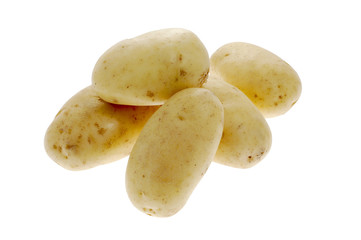 Several white potatoes isolated on a white background.