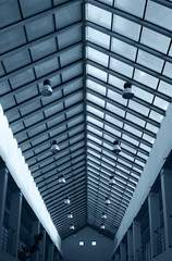 Glass roof with lusters of the big building
