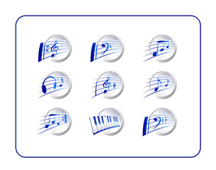 Music icon Set, silver-blue. Digital illustration.