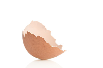 Broken eggshell against white background