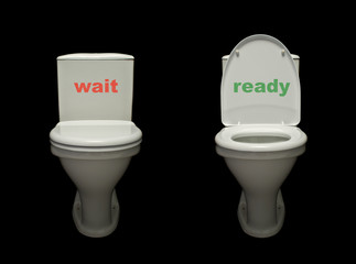 two positions of the lavatory pan isolated on black background