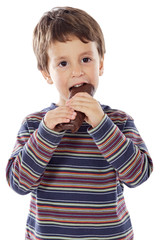 child eating chocolate a over white background