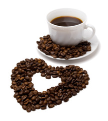 Heart made from coffee and a cup  