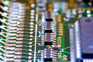 Electronic circuit board. Macro photo