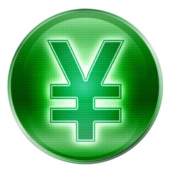 Yen icon green, isolated on white background