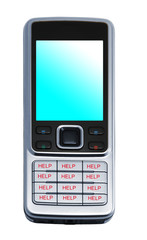 Cell phone with HELP keys isolated on white background