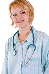 Smiling young woman, paramedic or doctor - isolated