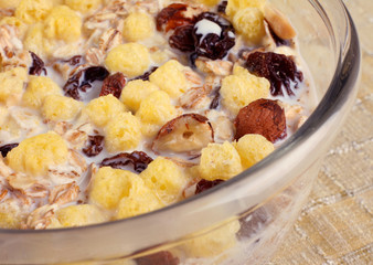 Breakfast snack muesli with nut detail view