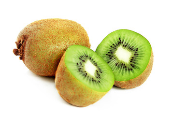 Pieces of kiwi isolated on white background.