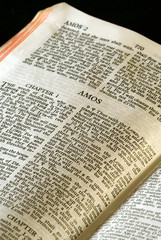 Obraz premium holy bible open to the book of amos in the old testament