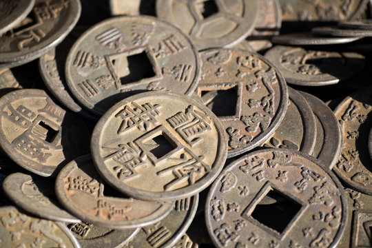 Antique chinese money for background