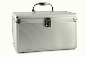 Metal suitcase, white background and clipping path