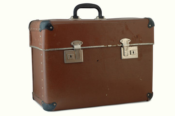 Old suitcase white background and clipping path