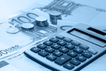 Accounts department. Banknotes and coins..