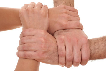 human hands isolated on white - team concept