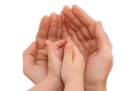 human hands isolated on white - parenting concept