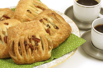 Danish pastries served with two cups of coffee